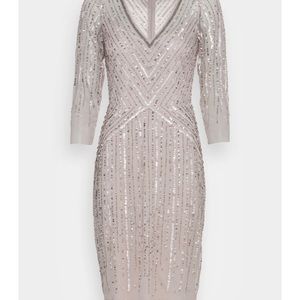 Adrianna papell women dress beaded cocktail ,3/4 sleeve,knee length size 2